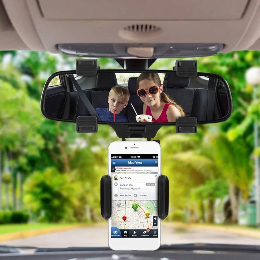 This is a universal car rear view mirror mount for a mobile phone